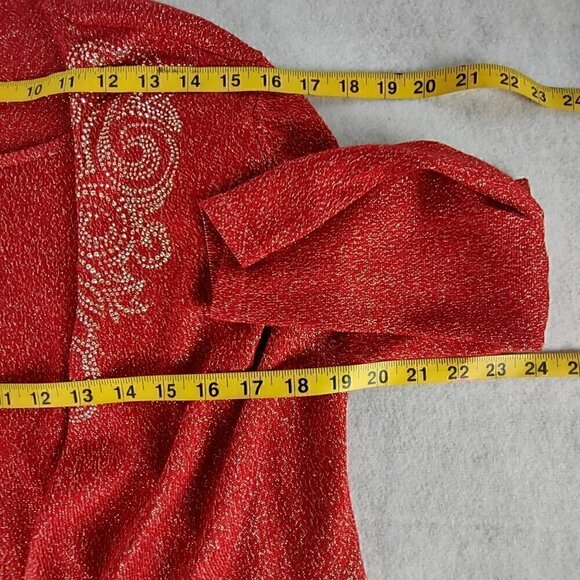 Ruby Rd Women's Red Sweater Gold Sparkle One Piece Pullover Cardigan Size Large - Picture 8 of 12